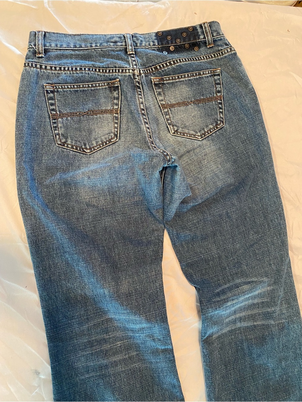VTG Express Jeans 100% Cotton Studded Sunburst Low Rise Flare Leg 7/8 Y2K - Picture 15 of 15